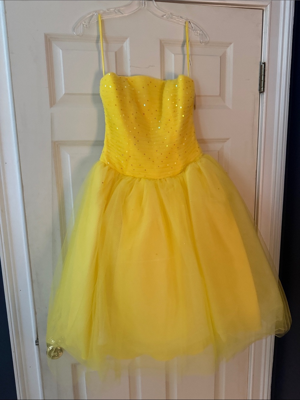 Strapless Yellow Tulle Party Dress with Embellished Bodice
